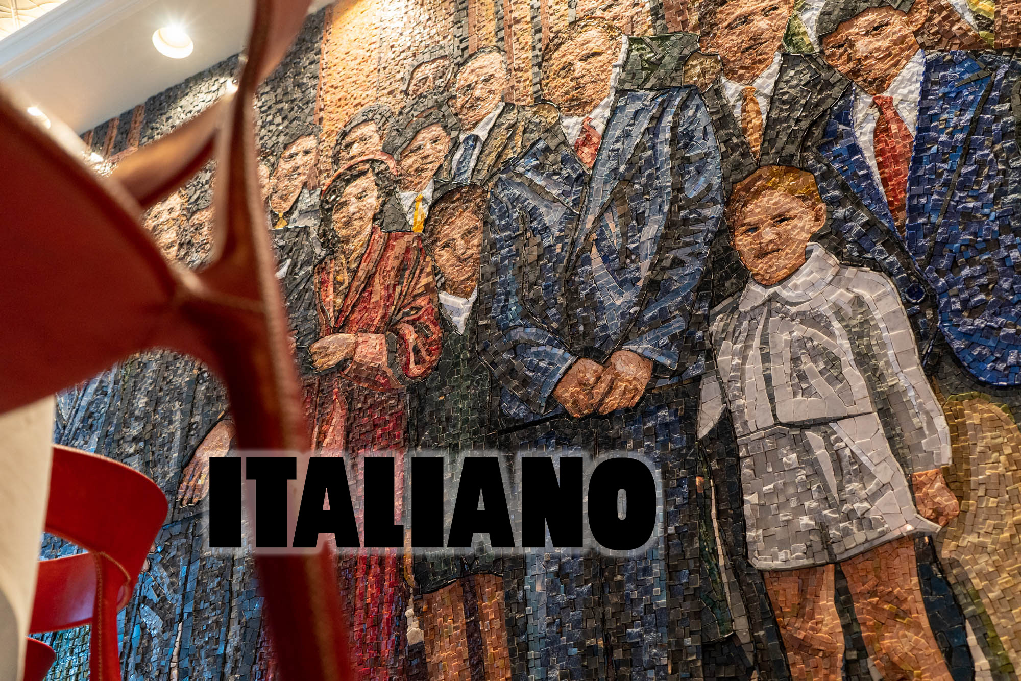 Restaurang Italiano - mosaik på familjen - vägg i restaurangen